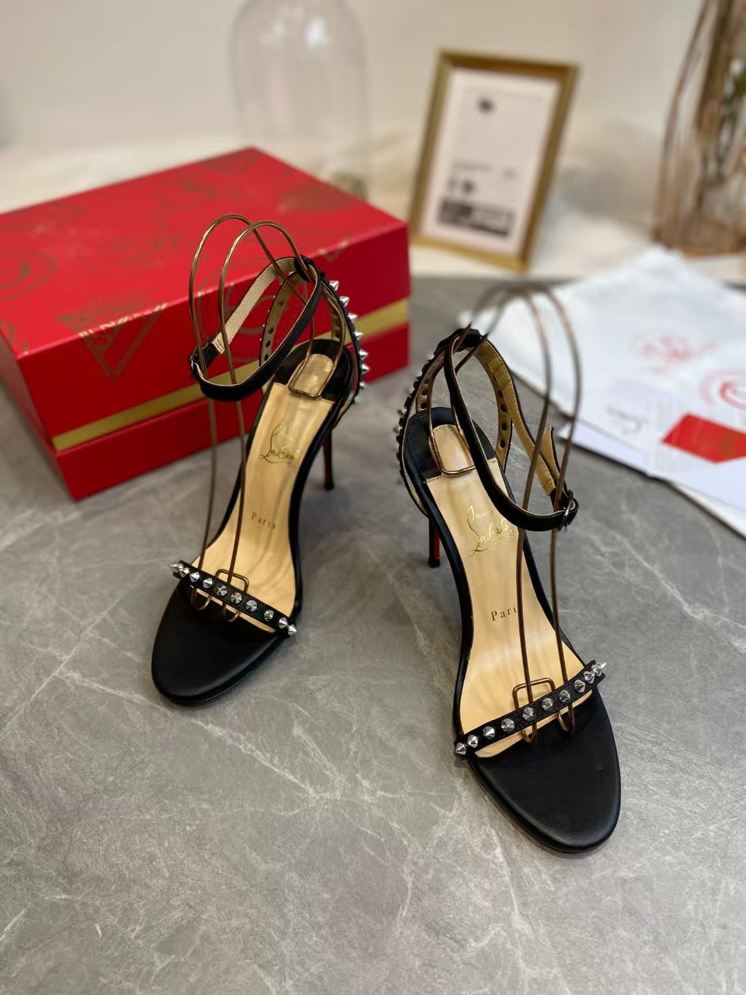 UA Christian Louboutin So Me Spike Strappy Sandals