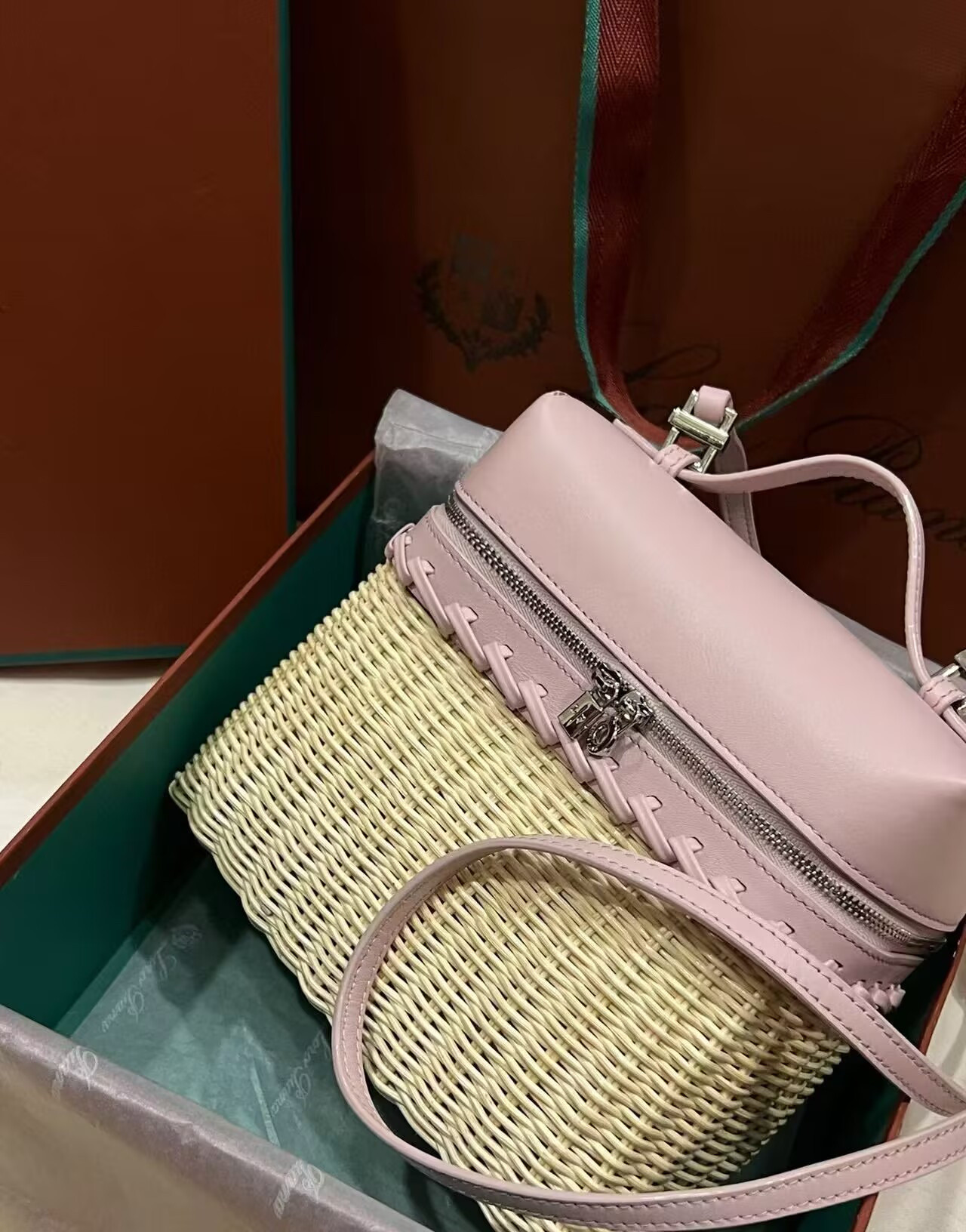 Loro Piana Extra Pocket L19 Wicker Bag 17.5x21x10cm