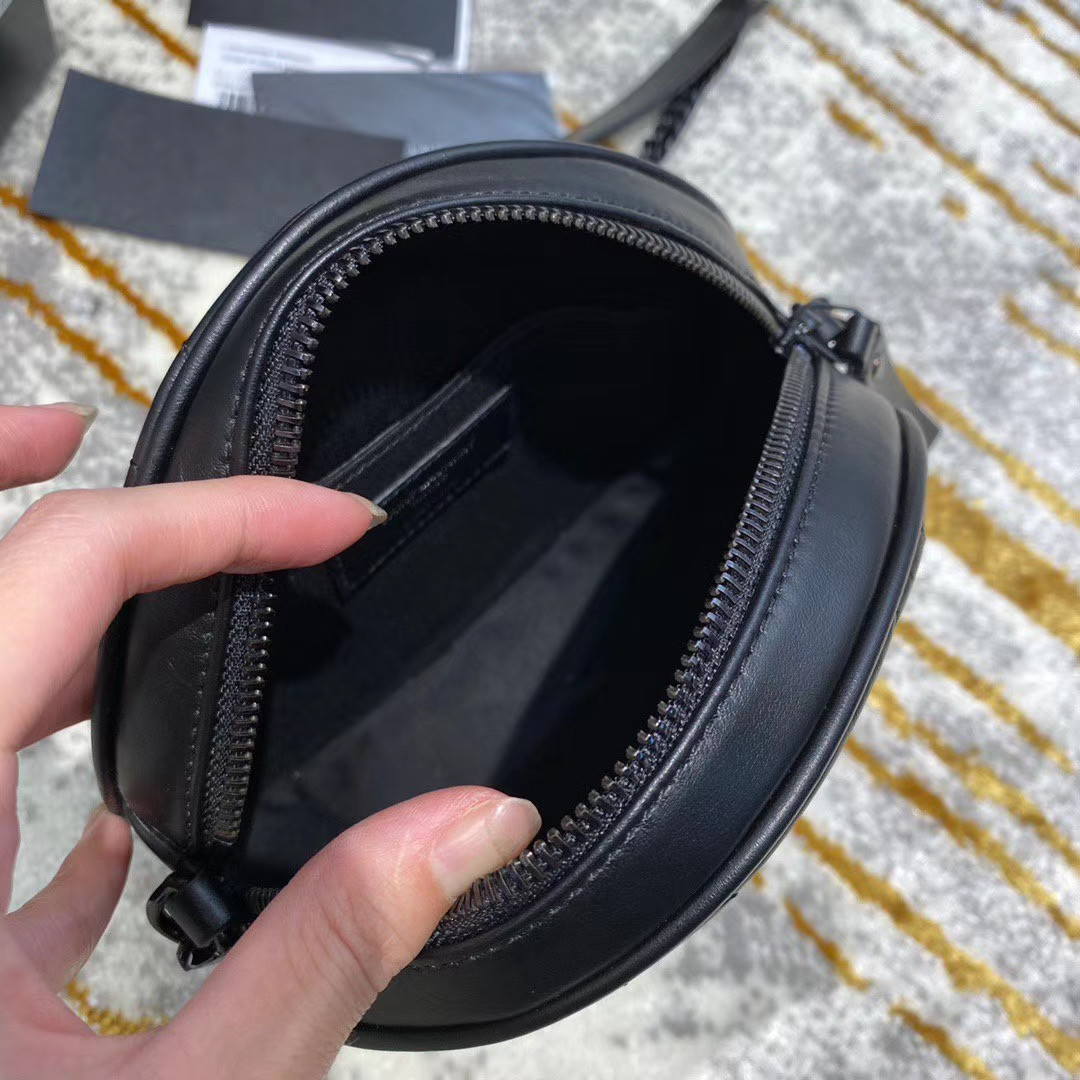 YSL VINYLE ROUND CAMERA BAG IN CHEVRON-QUILTED SMOOTH LEATHER