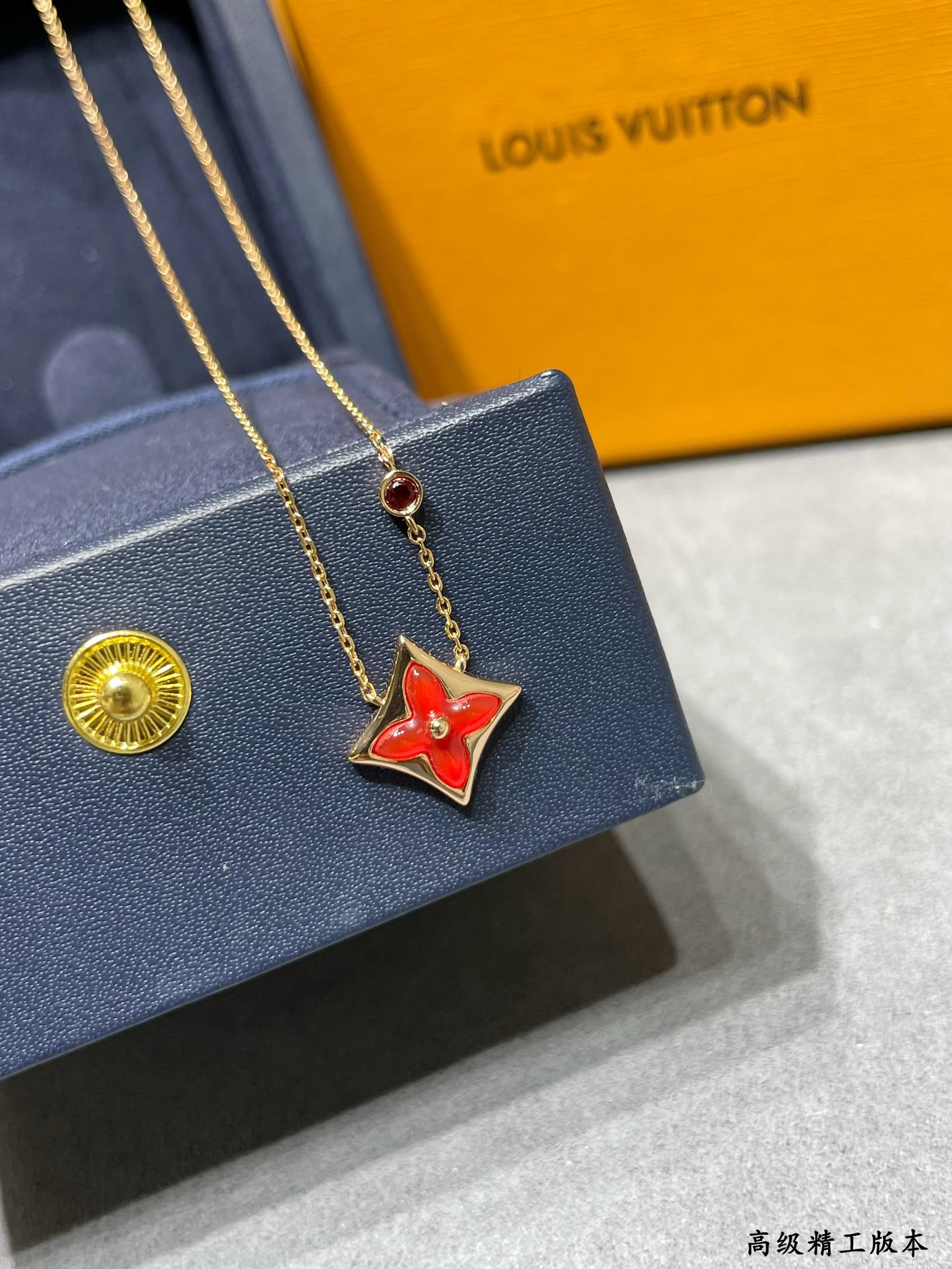 Louis Vuitton Square Red Diamond Mother-of-Pearl Necklace