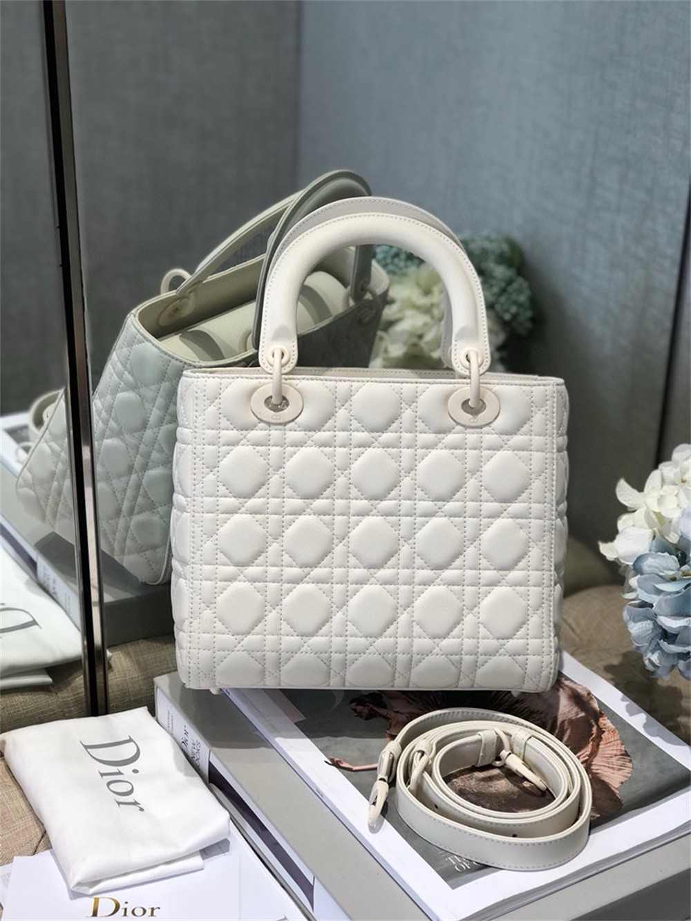 Medium Lady Dior Bag 9.5 x 8 x 4.5 inches