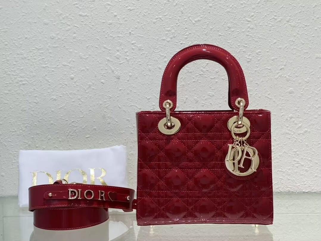 Small Lady Dior My ABCDior Bag Red Patent 8 x 6.5 x 3 inches