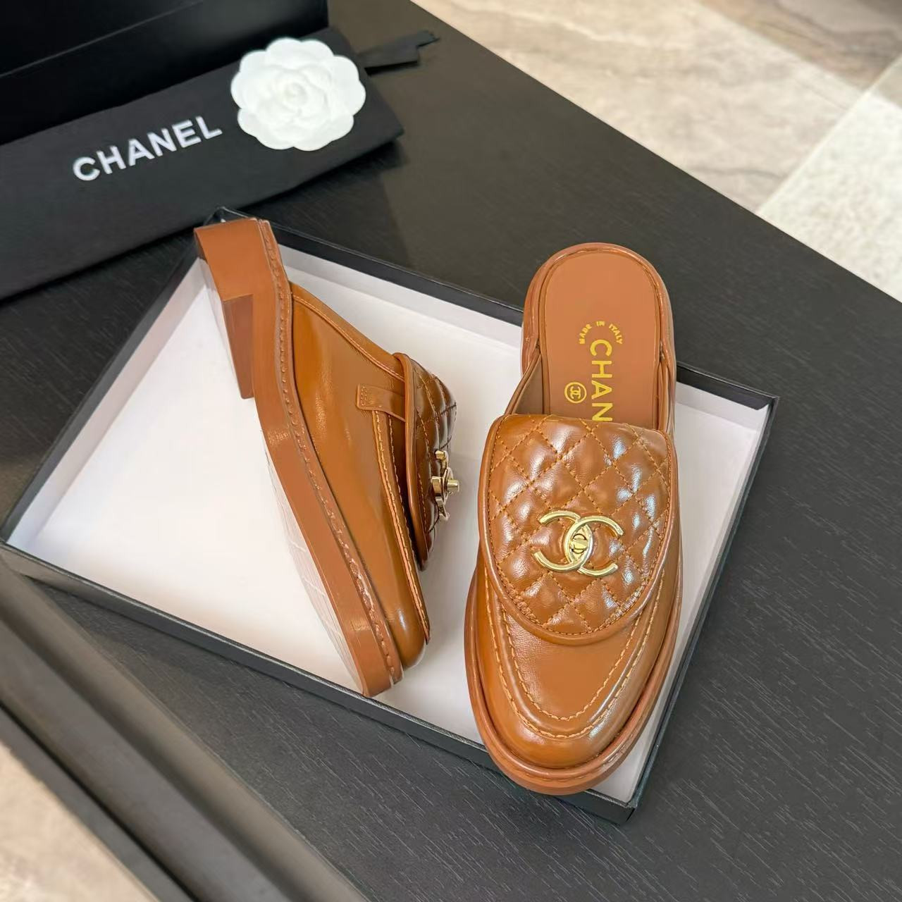 UA Chanel Slides Leather Flats