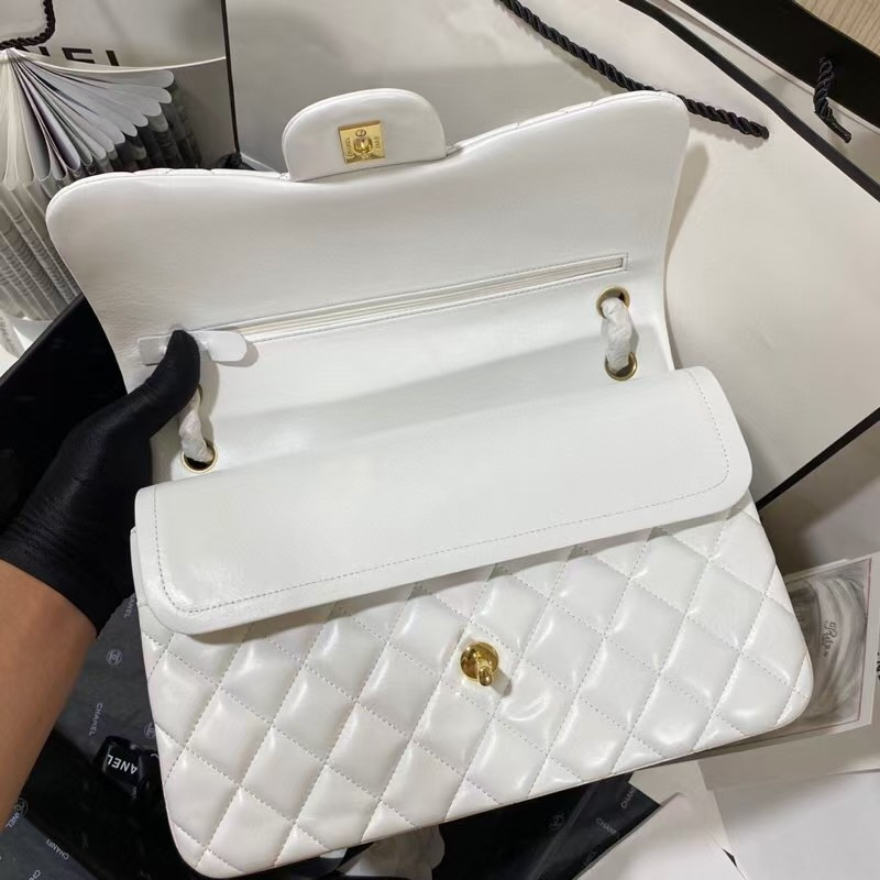 Chanel Classic Flap Jumbo 30cm CF White Gold 7.6 × 11.7 × 3.9 in
