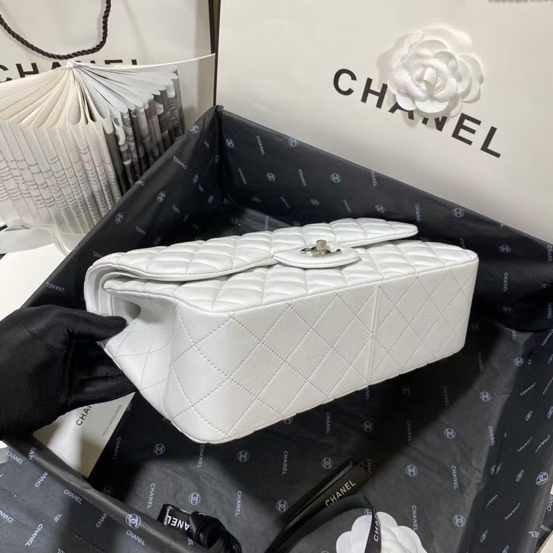 Chanel Classic Flap Jumbo 30cm CF White Silver 7.6 × 11.7 × 3.9 in