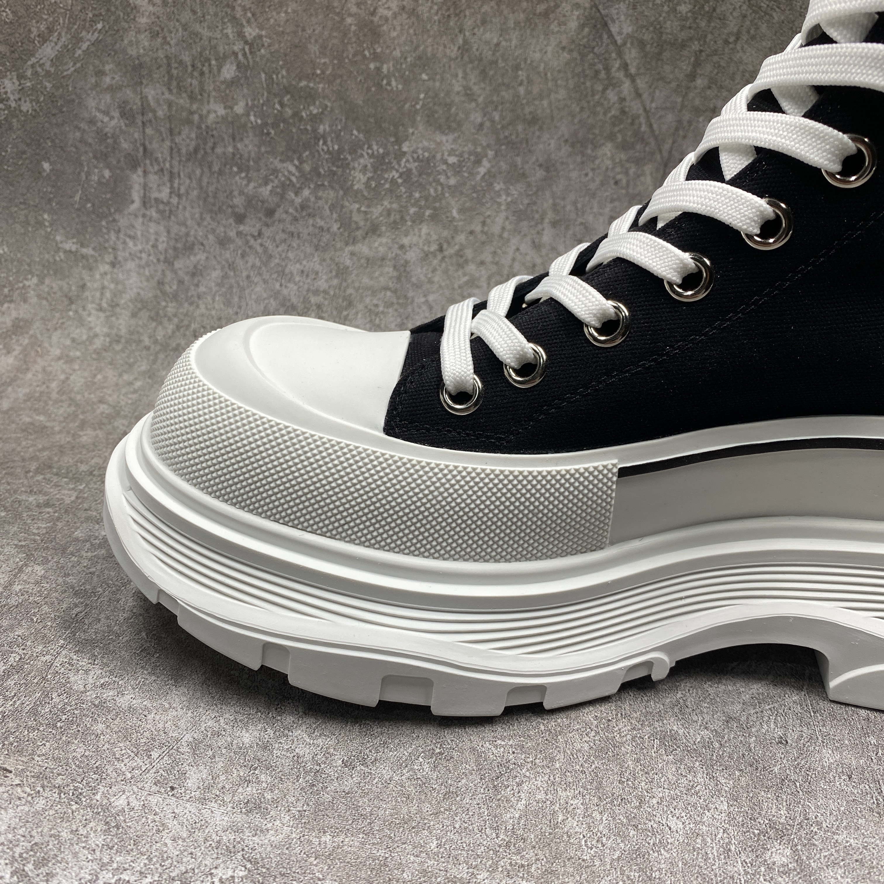 Alexander McQueen Tread Slick High Lace Up Boot Black White