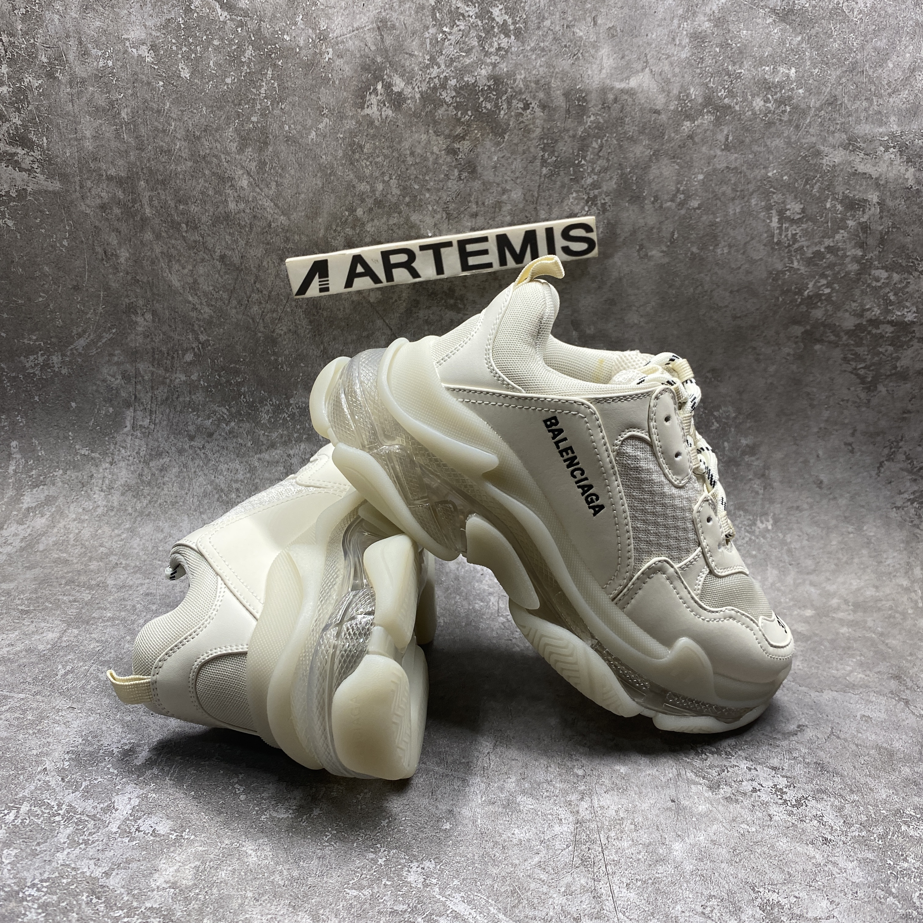 Balencag Off-White Clear Sole Triple S Sneakers