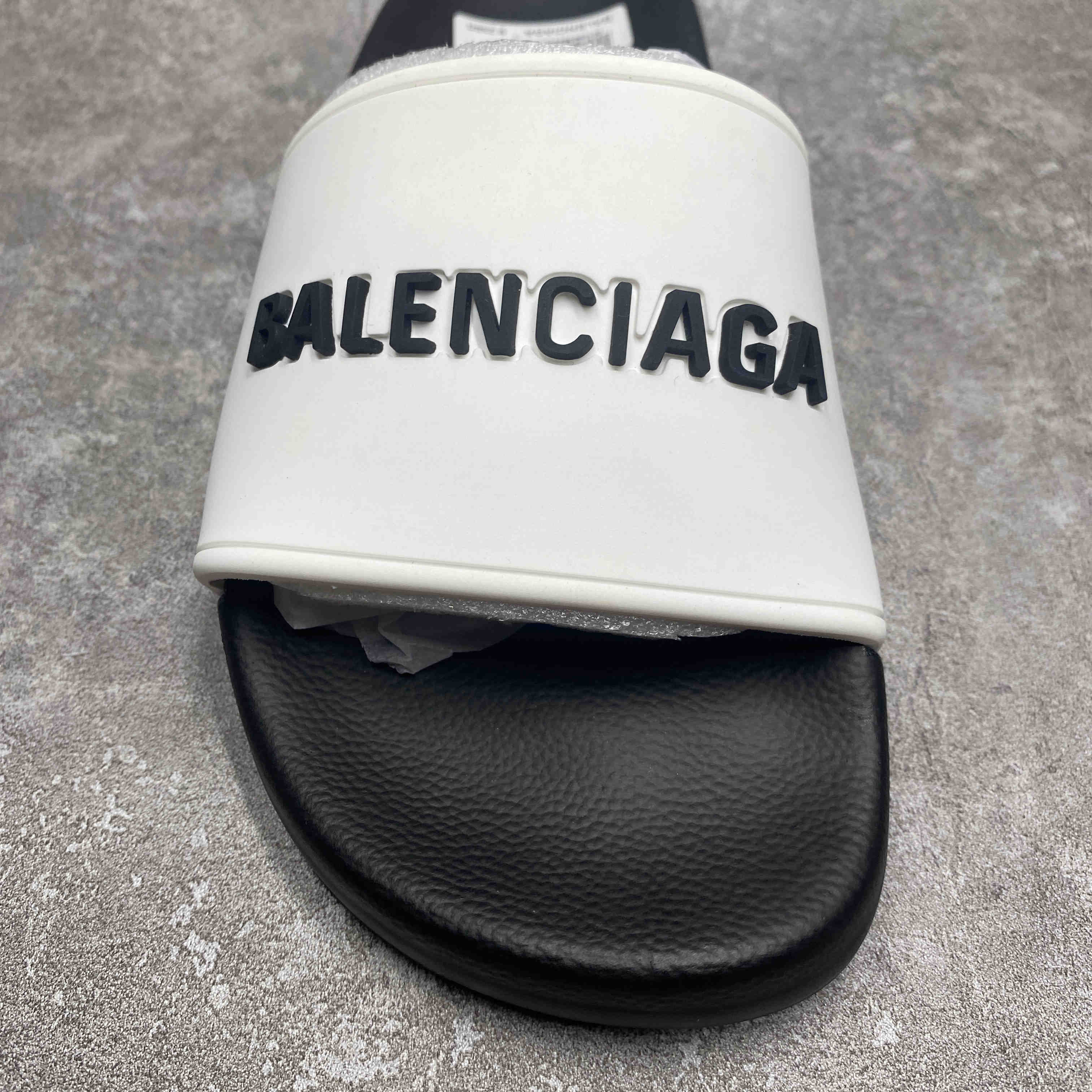 Balenciaga Pool Slides Logo White Black
