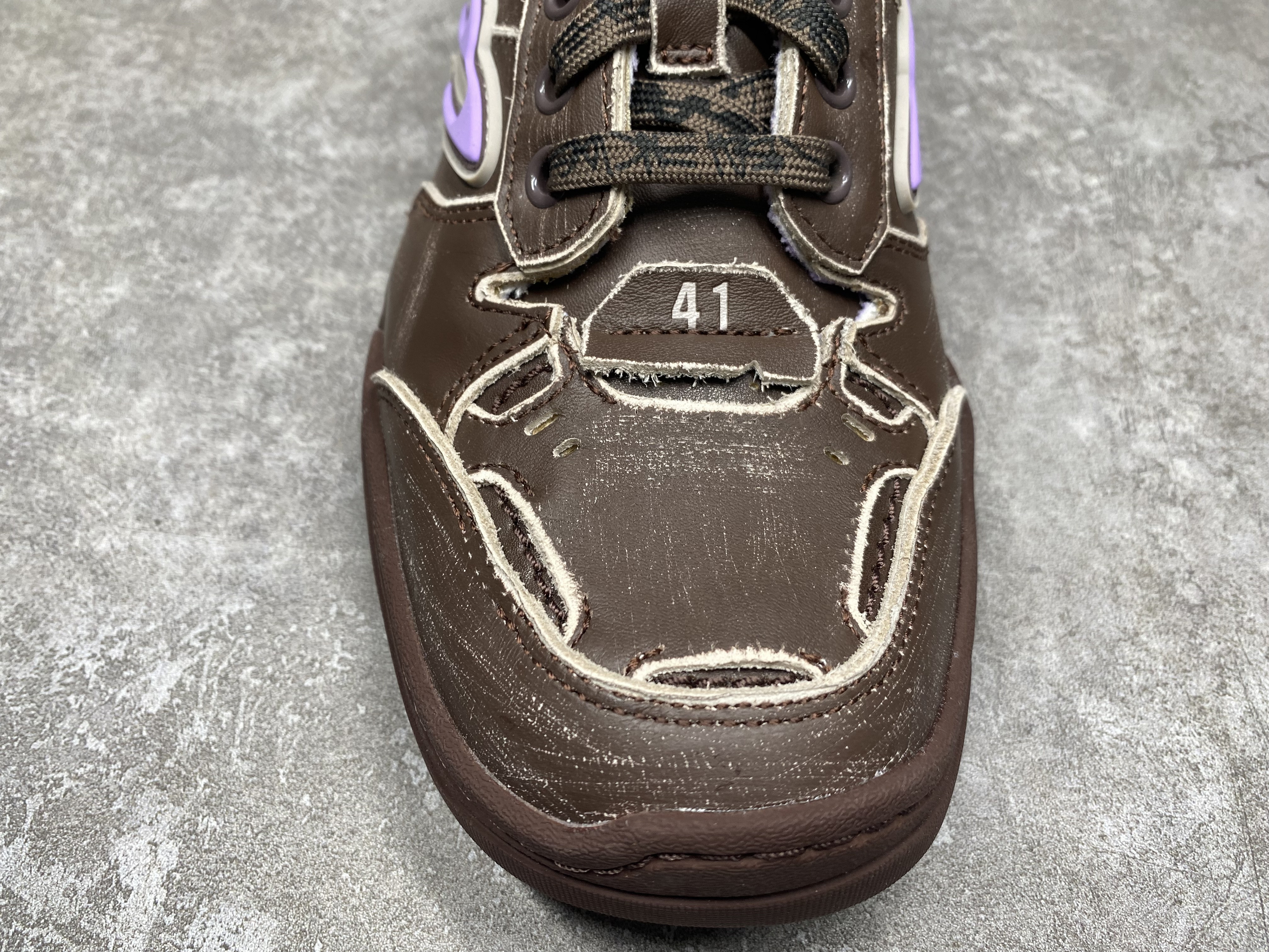 UA Balenciaga Hamptons Medium Worn-out Sneaker in Brown/lilac(run one size large)