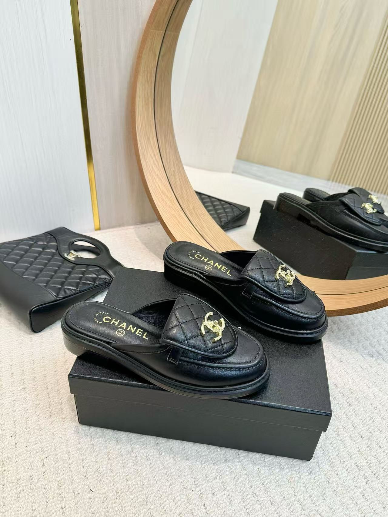 UA Chanel Slides Leather Flats