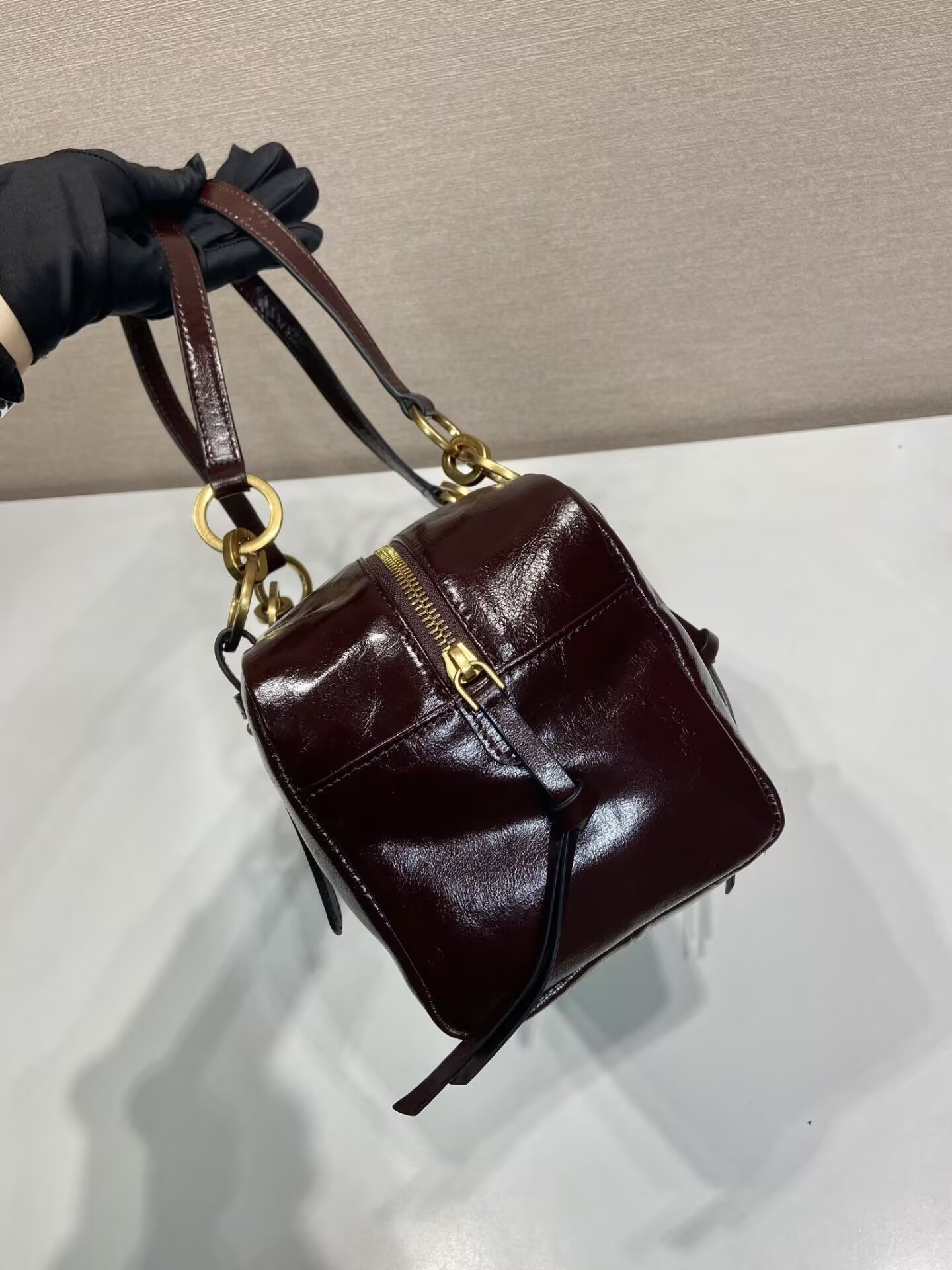 Prada Dangle Medium Leather Top-handle Bag 14x30x13.5cm