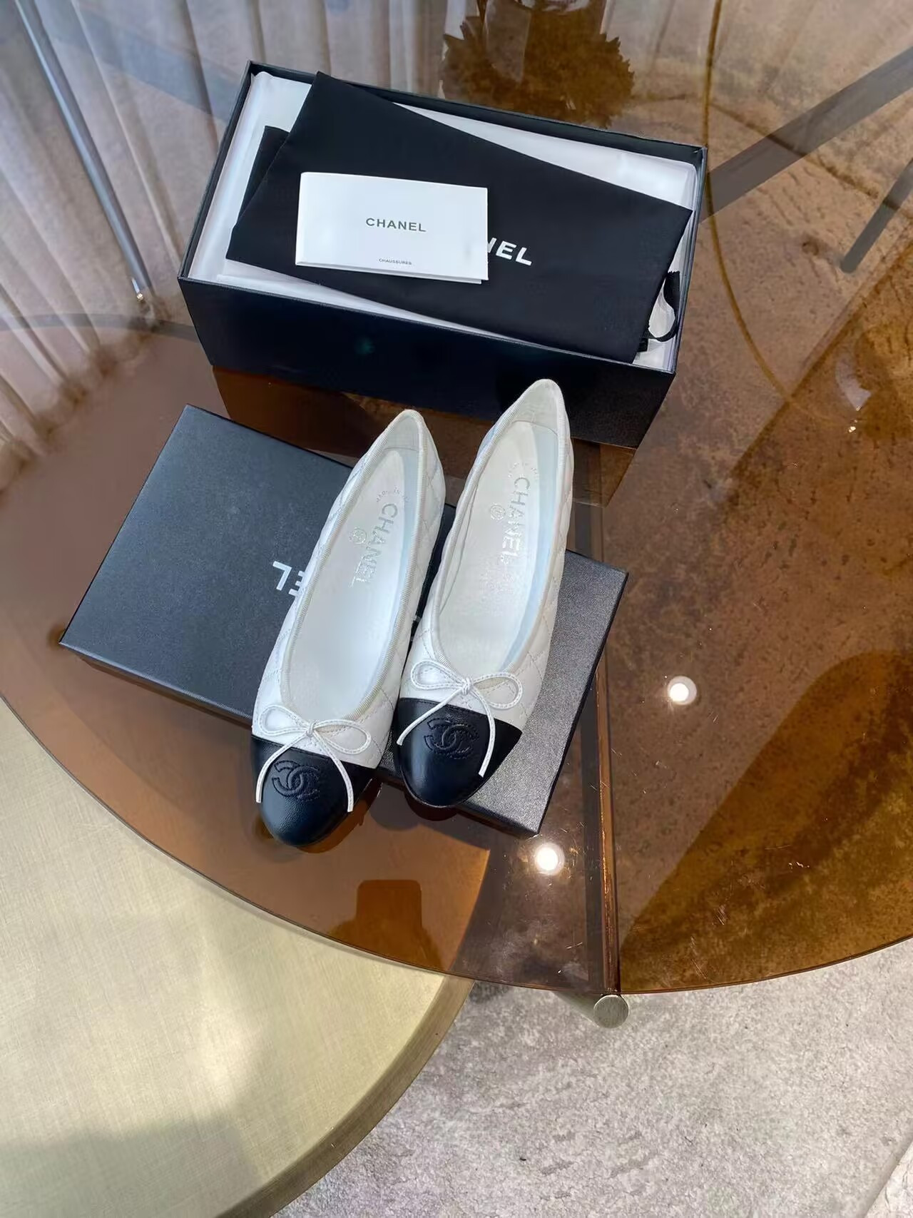 Chanel BALLET FLATS Aged Calfskin White & Black