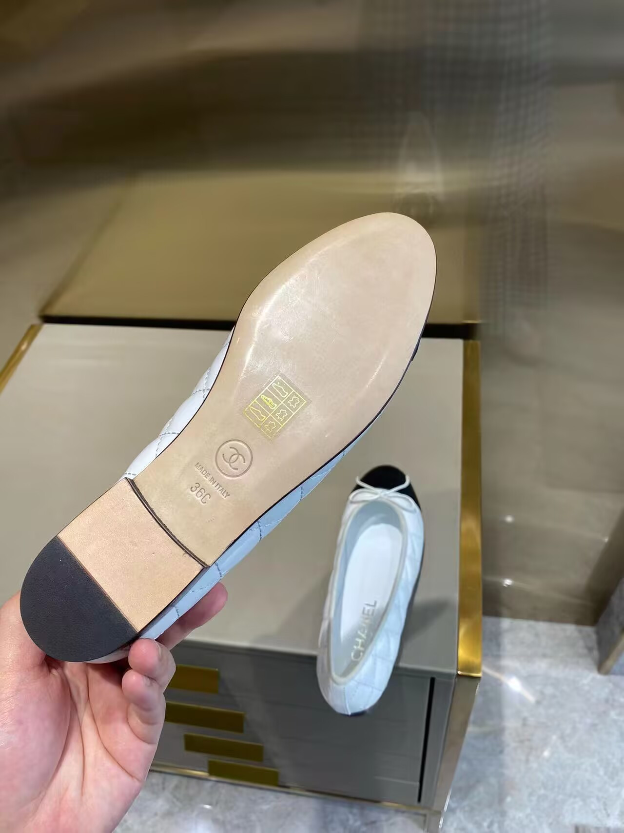 Chanel BALLET FLATS Aged Calfskin White & Black