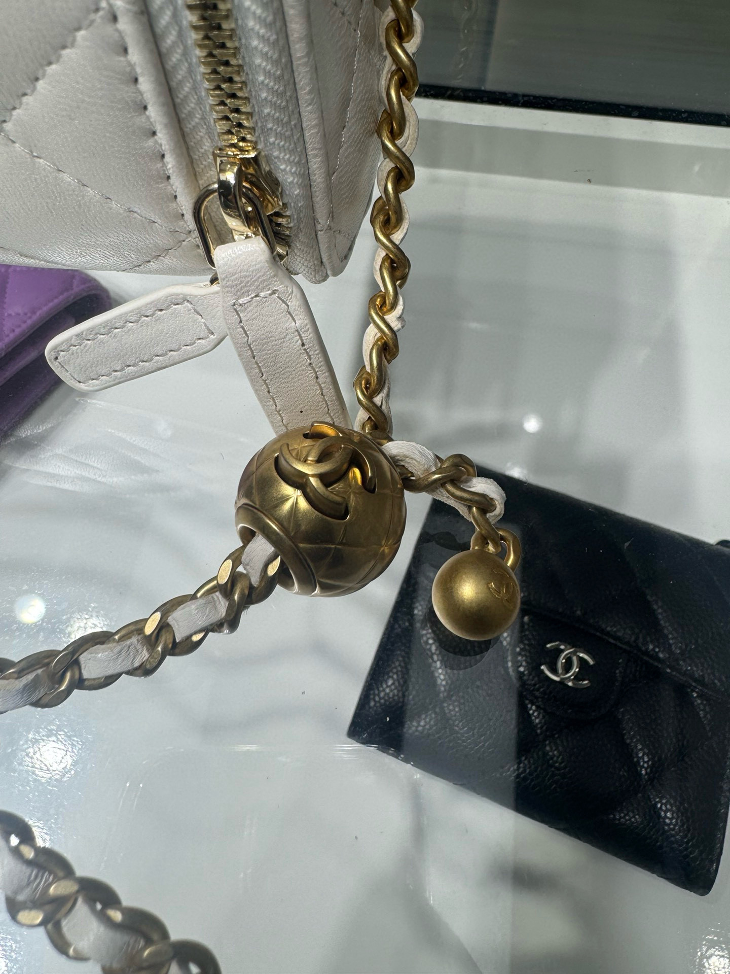 CHANEL Walnut Gold Ball Chain with Makeup Mirror Lamb Leather Square Box Shoulder Bag Women