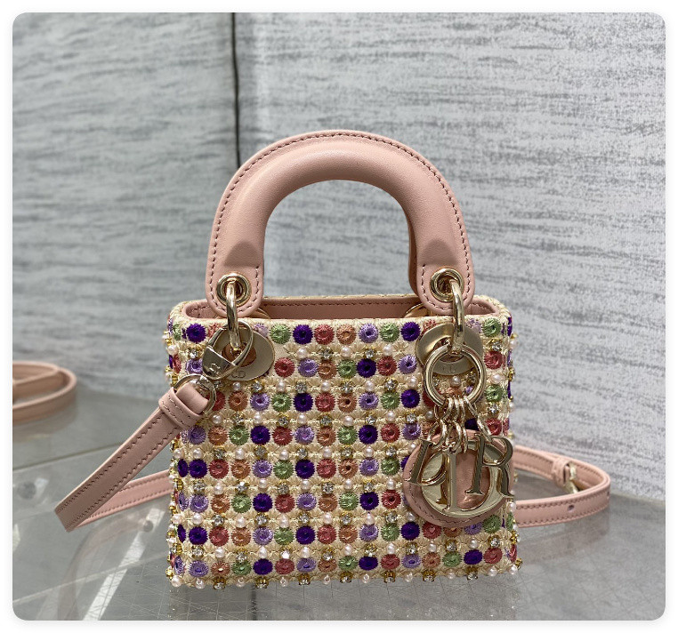 DIOR Artistic Limited Edition Three-Gusset Lady Dior Micro Bag with Heavy Bead Embroidery 12x10x5cm