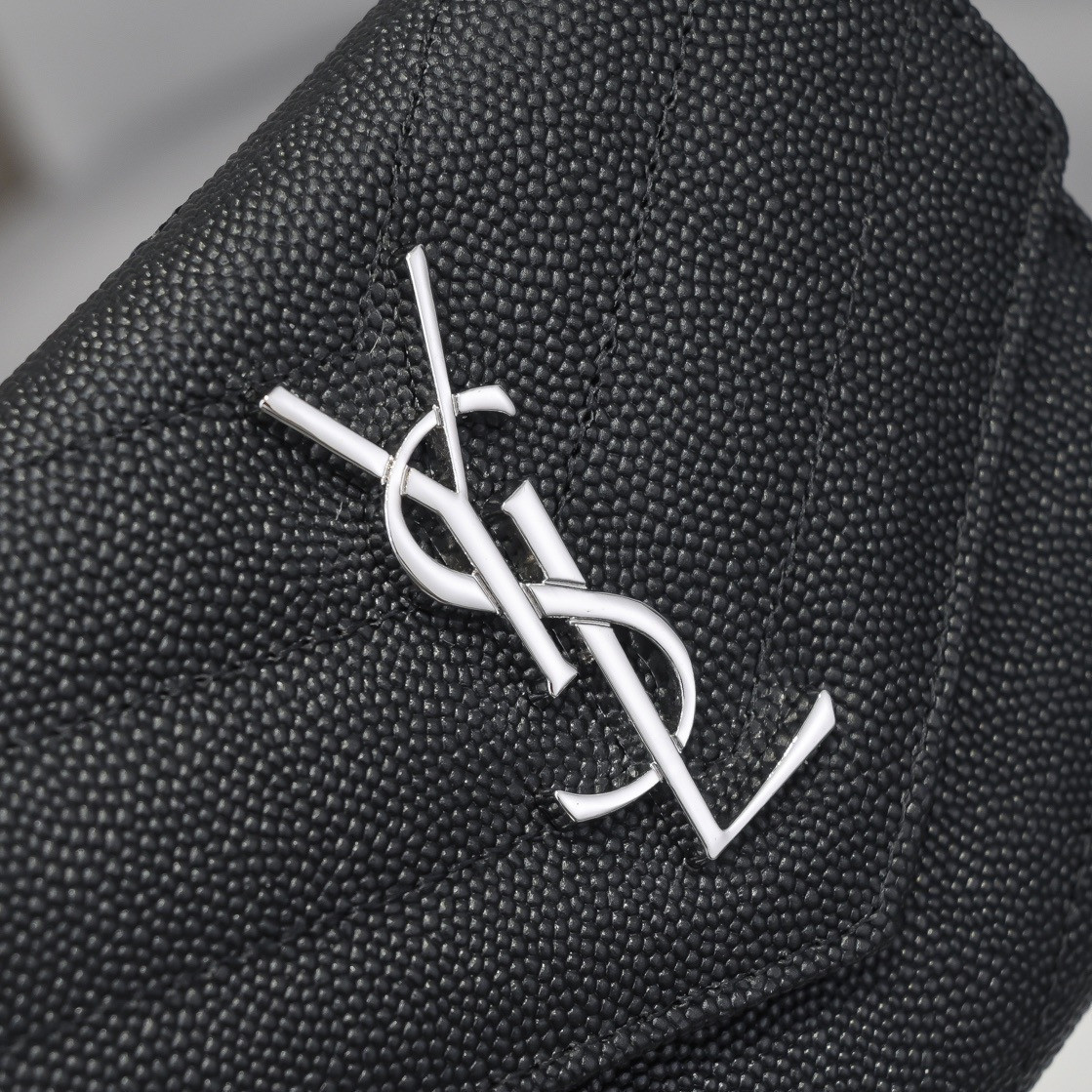 YSL cassandre matelassé compact tri fold wallet in grain de poudre leather 12.5 x 10 x 2.5 cm