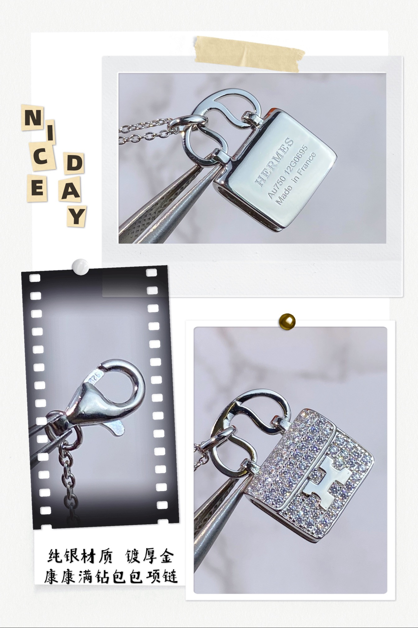 Hermès fully diamond-encrusted H bag Necklace