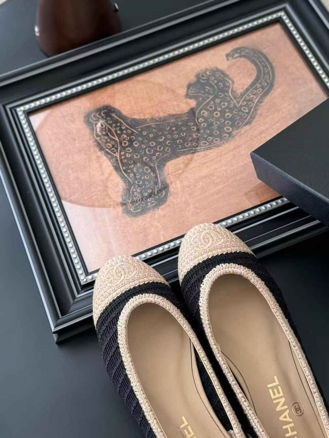 UA Chanel Raffia Cap Toe Ballet Flats