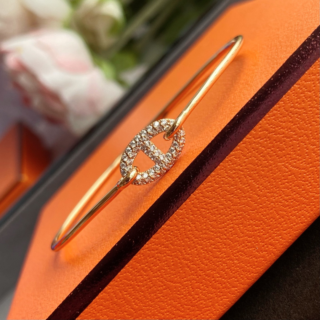 Hermès thin tube diamond pig nose Bracelet