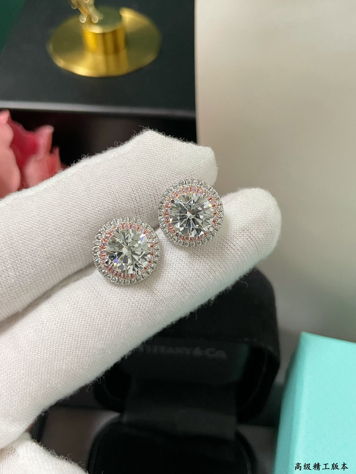 Tiffany & Co. Round Pink Diamond Stud Earrings Ag925