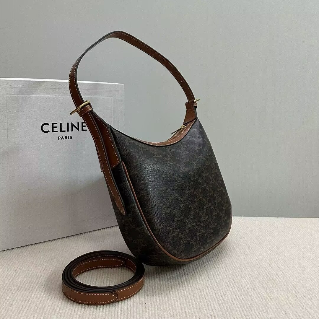Celine SMALL HELOÏSE BAG IN TRIOMPHE CANVAS AND CALFSKIN 19x22x5cm