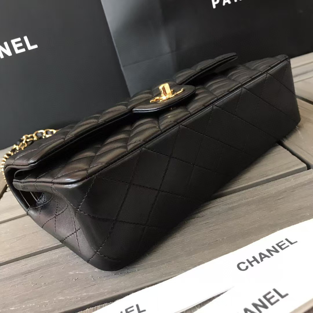 CHANEL SMALL CLASSIC HANDBAG Gold Metal Black 14.5×23×6cm