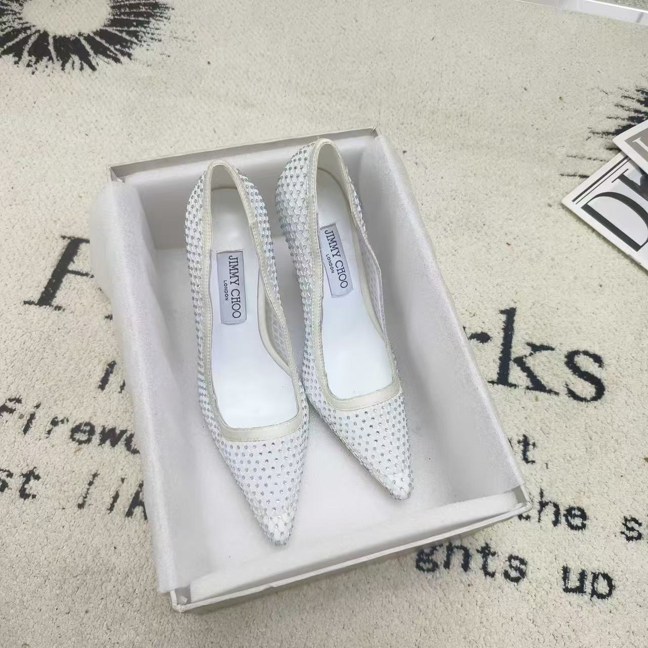 UA Jimmy Choo White Mesh Pumps