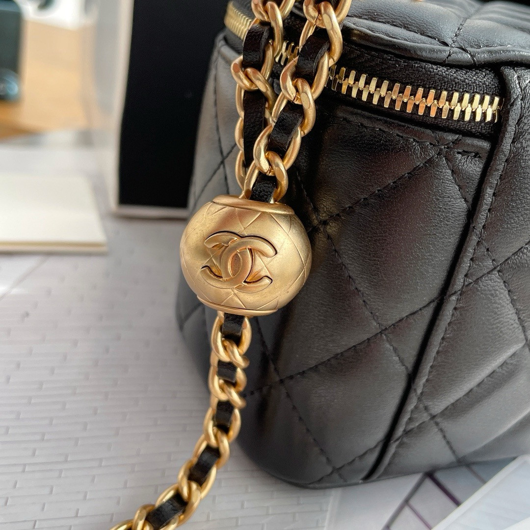 CHANEL Walnut Gold Ball Chain with Makeup Mirror Lamb Leather Square Box Shoulder Bag Women
