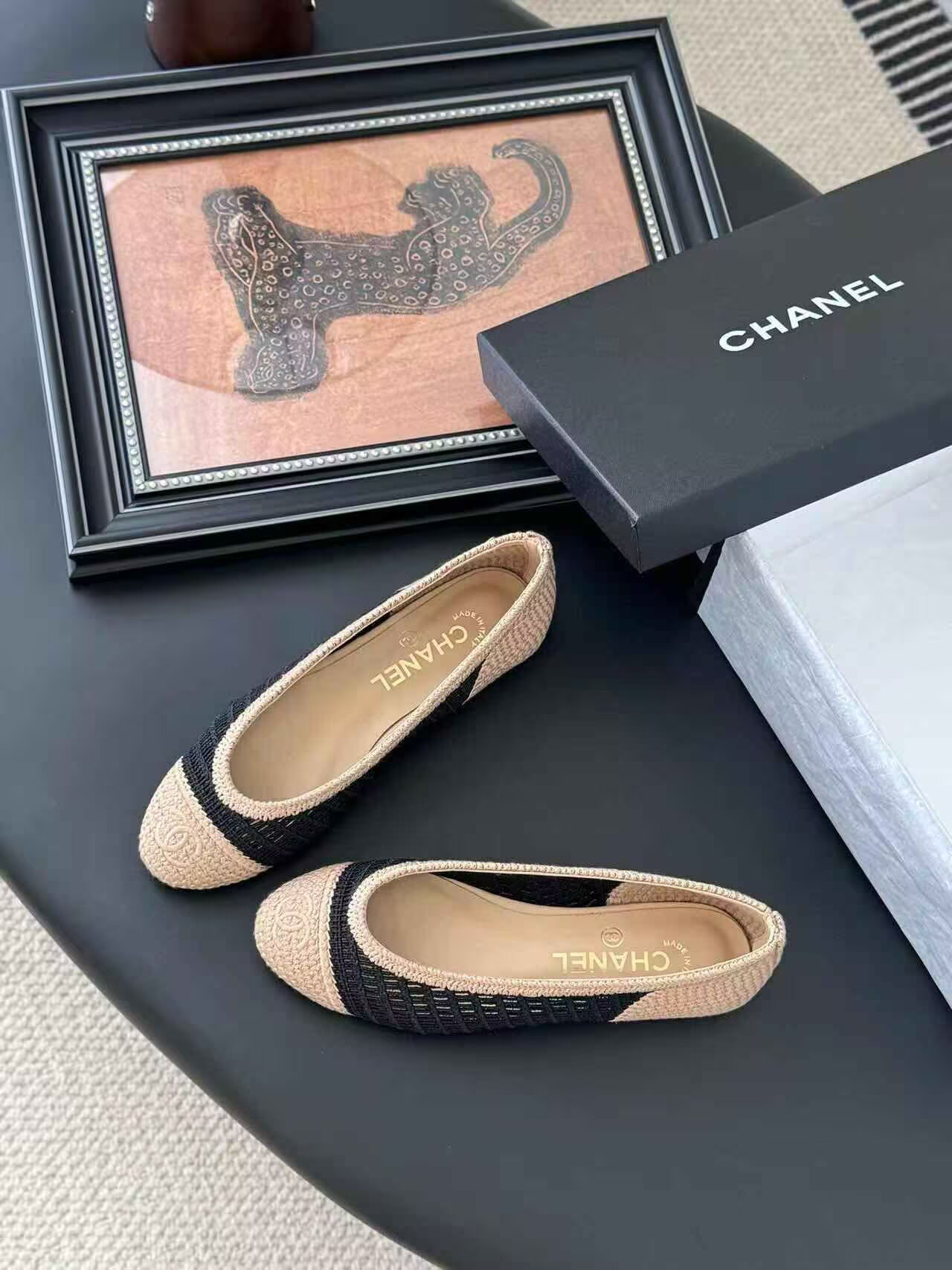 UA Chanel Raffia Cap Toe Ballet Flats