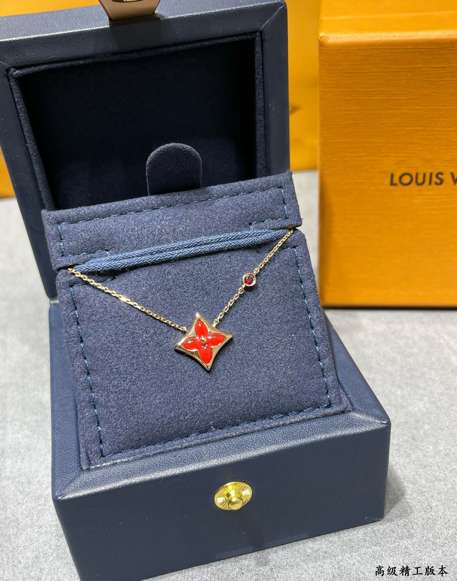 Louis Vuitton Square Red Diamond Mother-of-Pearl Necklace