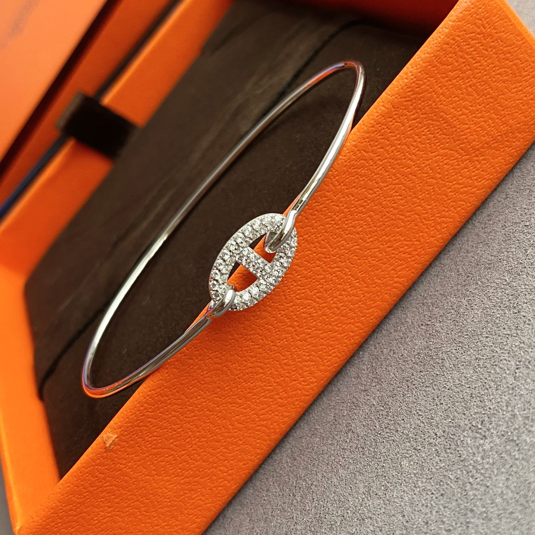 Hermès thin tube diamond pig nose Bracelet