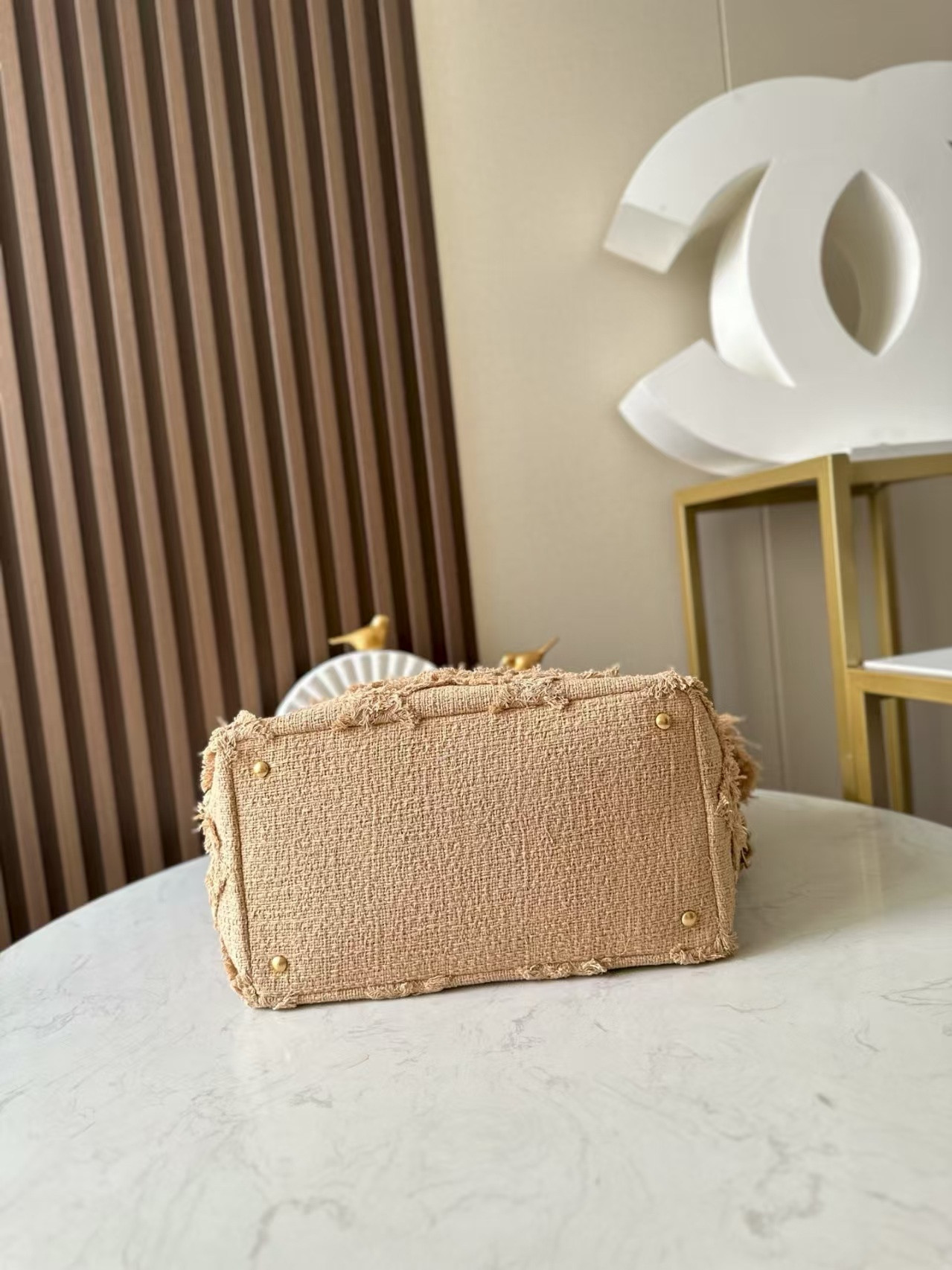 Chanel Vintage Linen Tassel Tote Straw Bag 48x35x17cm