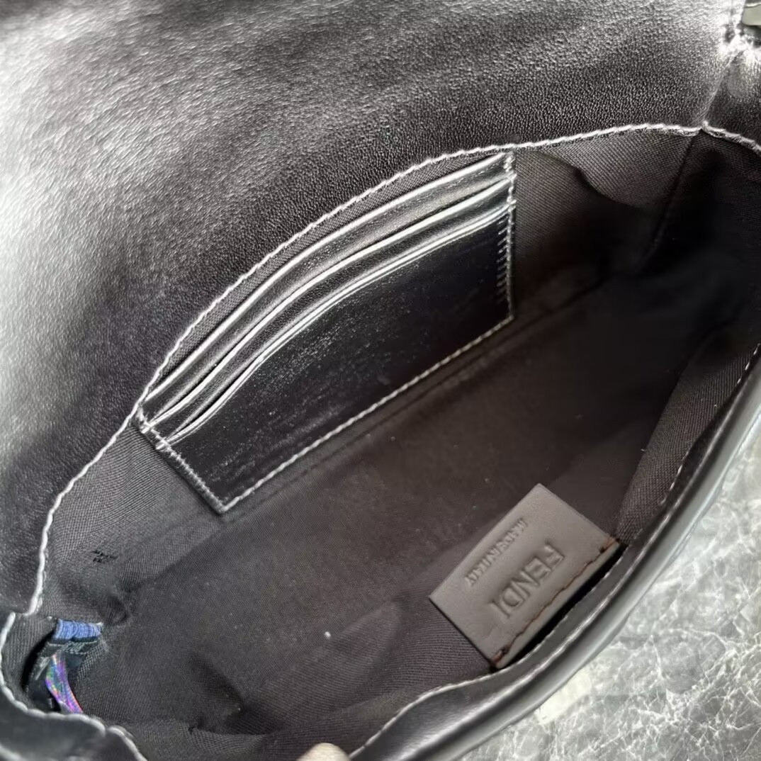 FENDI Baguette Phone Pouch Craquelé silver leather pouch 19x5x12cm