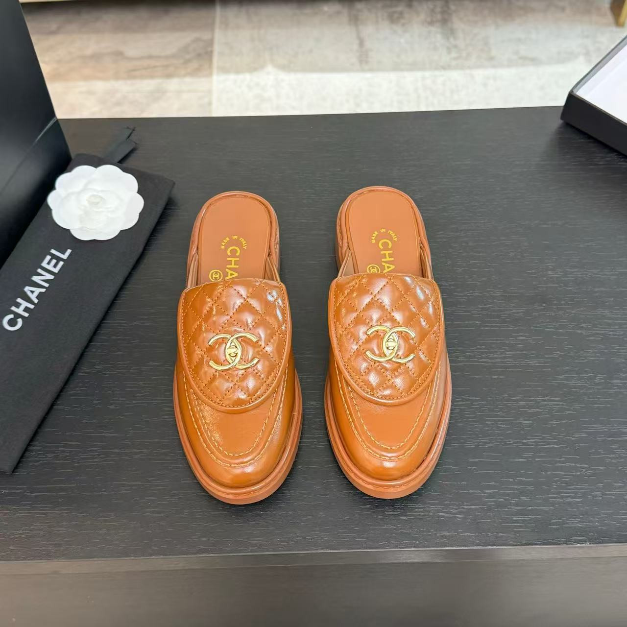 UA Chanel Slides Leather Flats