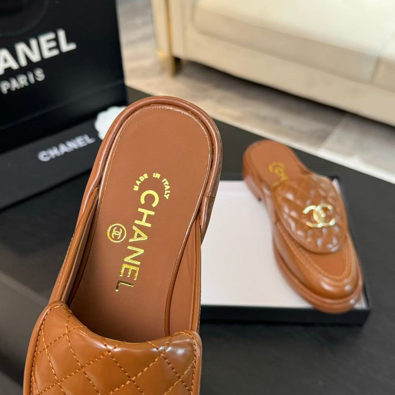 UA Chanel Slides Leather Flats