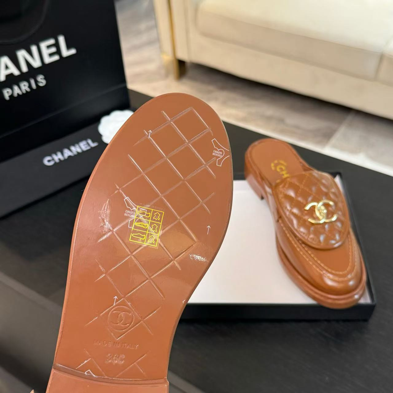 UA Chanel Slides Leather Flats