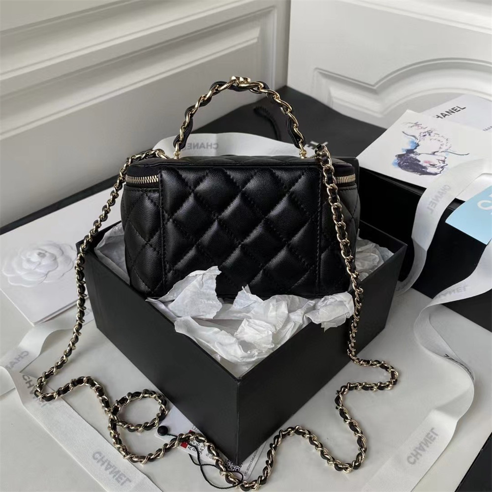CHANEL Walnut Gold Ball Chain with Makeup Mirror Lamb Leather Square Box Shoulder Bag Women