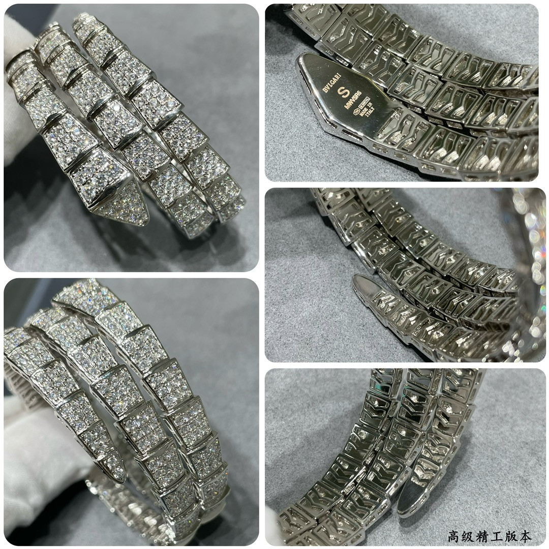 Bvlgari Wide version three circles full diamond snake Bracelet