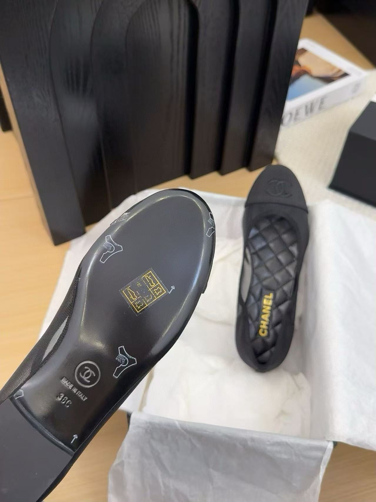 UA Chanel 25P Black Mesh Ballet Ballerina Flats