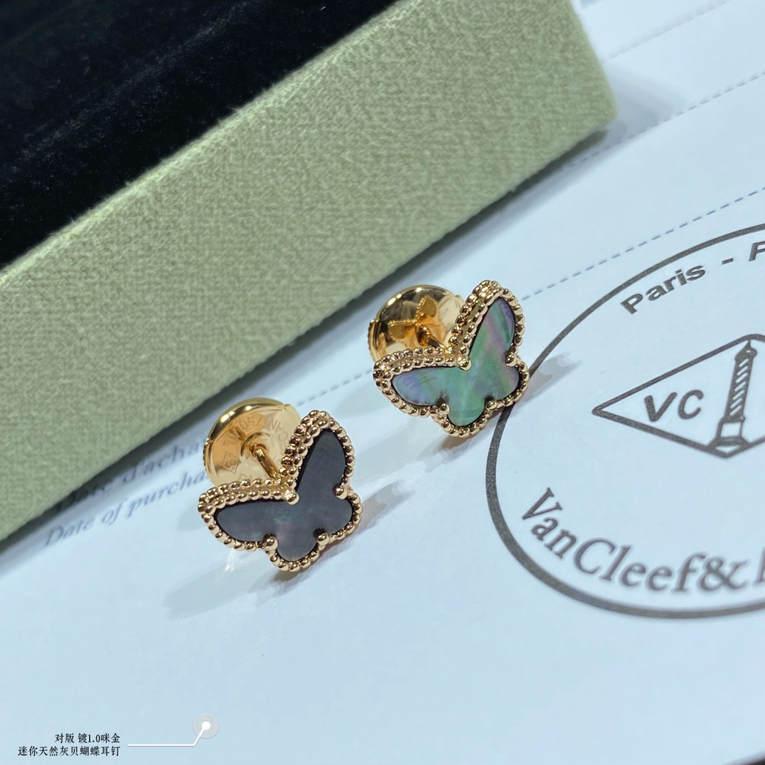 Van Cleef & Arpels Natural Grey Mother-of-Pearl Mini Butterfly Earrings