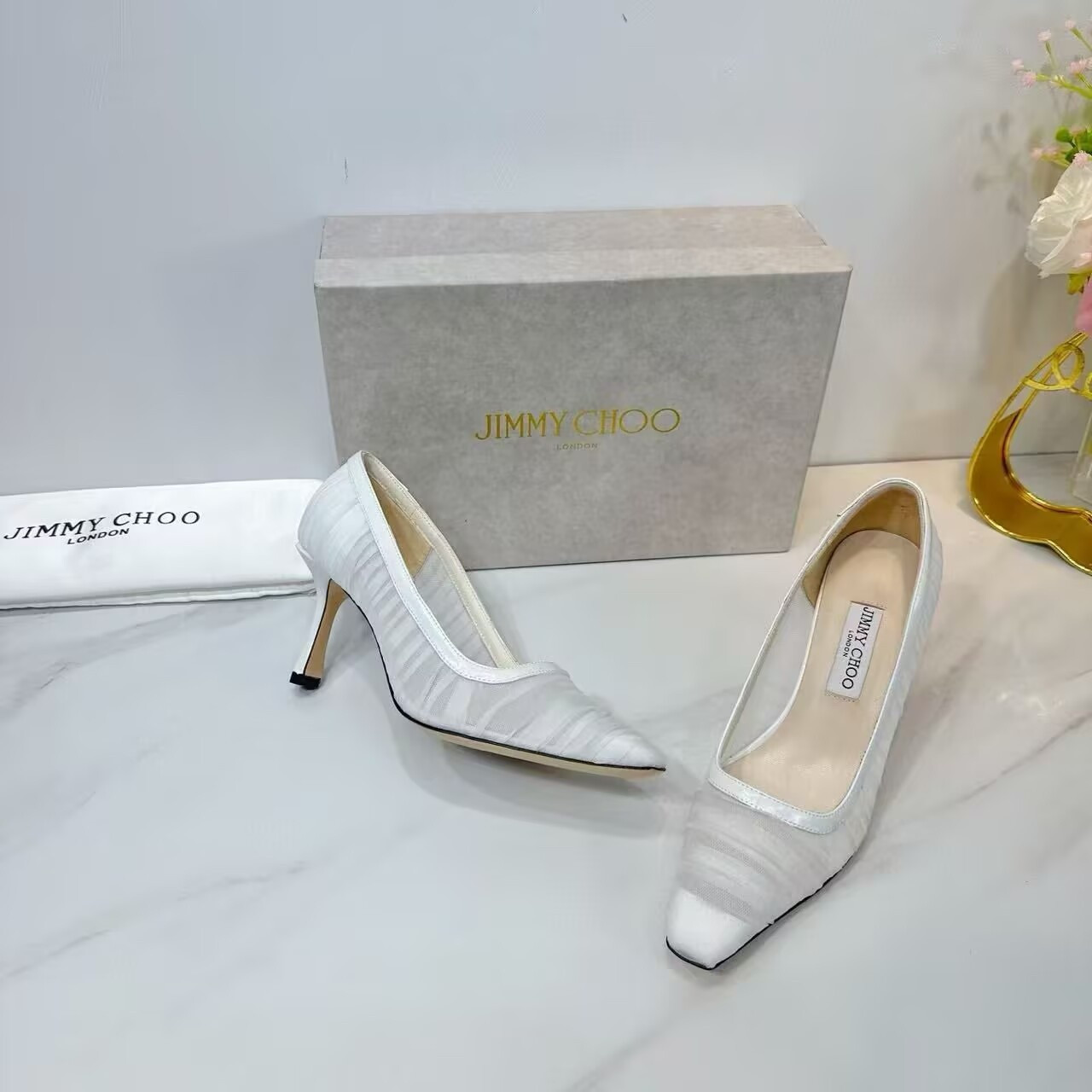 UA Jimmy Choo Ivory Tulle and Nappa Pumps