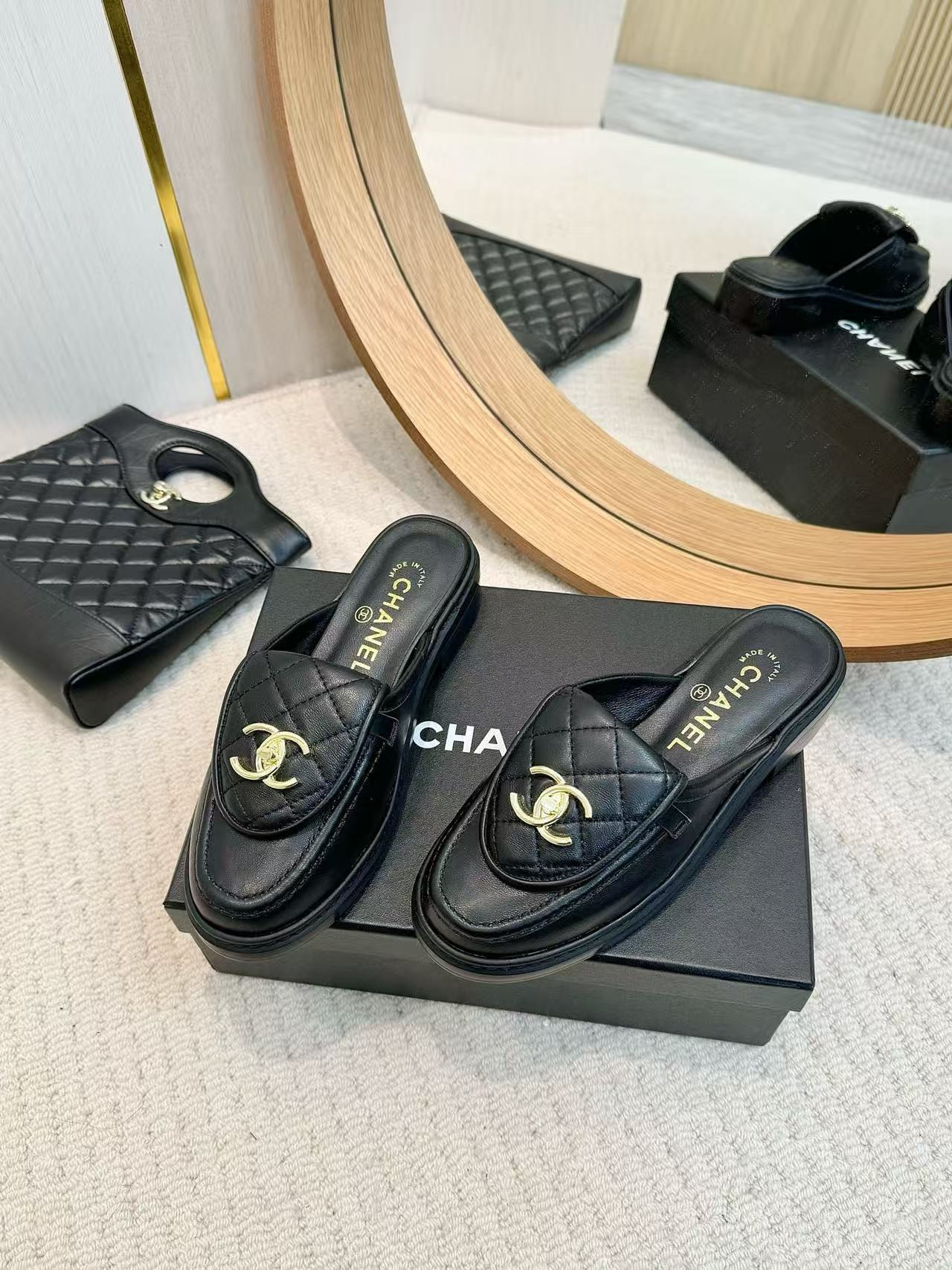 UA Chanel Slides Leather Flats