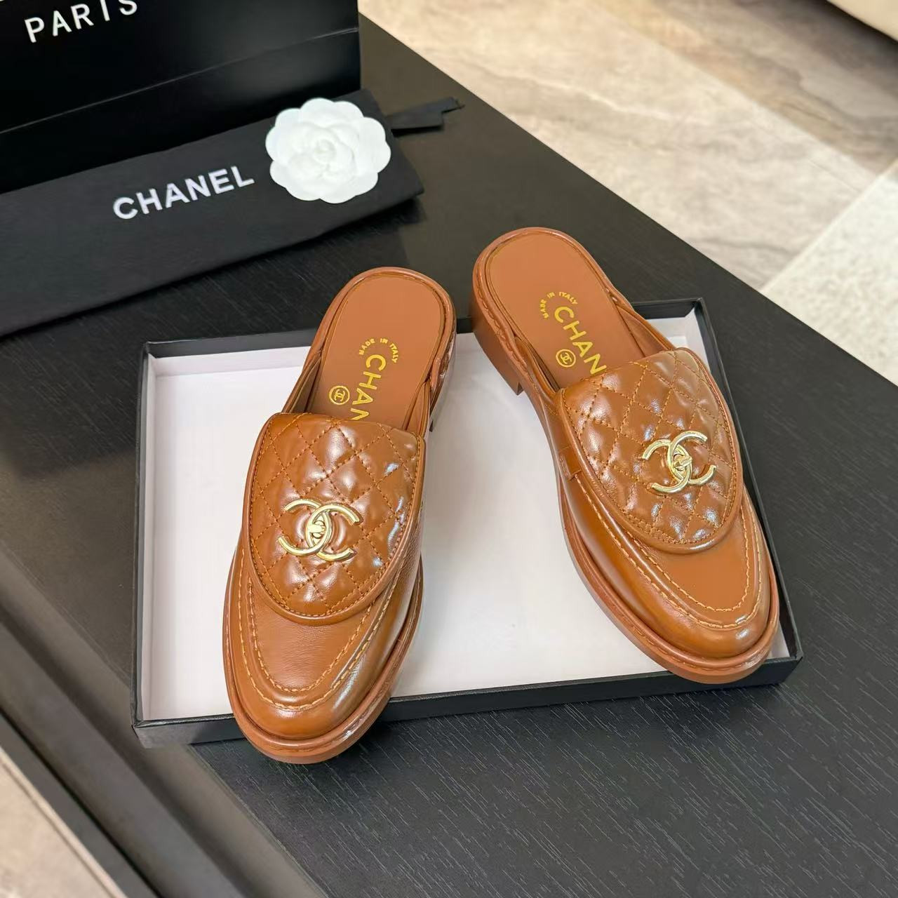 UA Chanel Slides Leather Flats