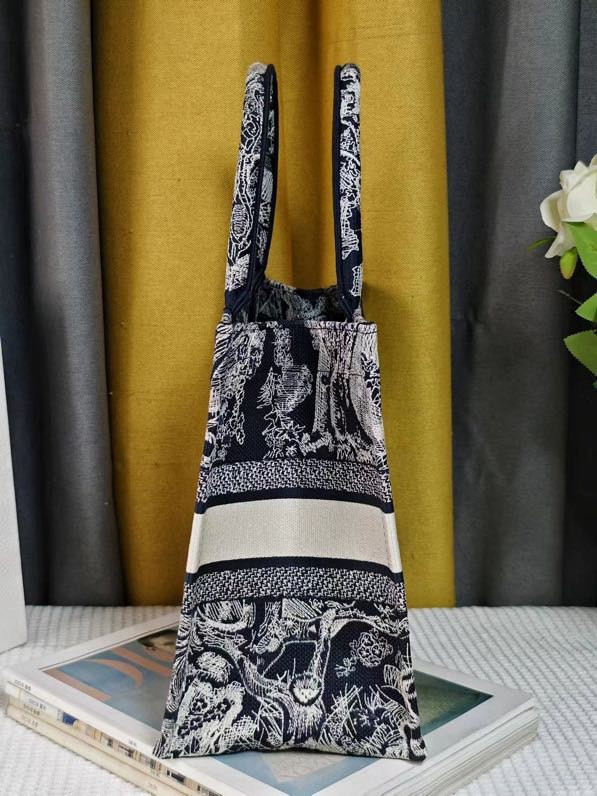 LARGE DIOR BOOK TOTE Blue and Ecru Toile de Jouy Reverse Embroidery 16.5 x 14 x 7.5 inches