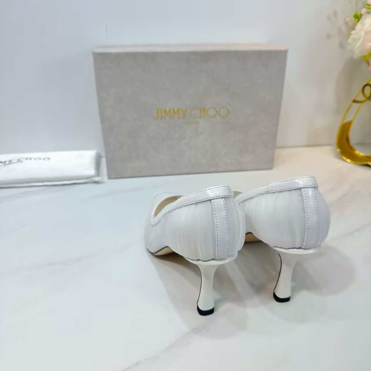 UA Jimmy Choo Ivory Tulle and Nappa Pumps