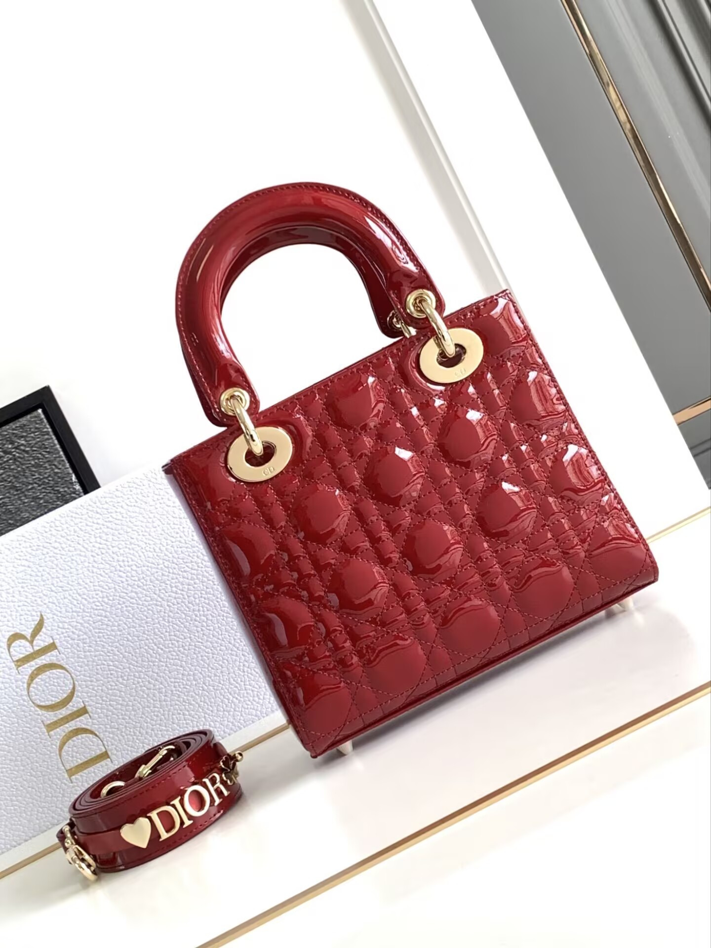 Small Lady Dior My ABCDior Bag Red Patent 8 x 6.5 x 3 inches