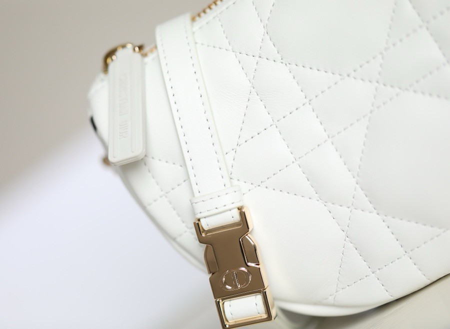 Lambskin Cannage Small Dior Vibe Hobo Bag White