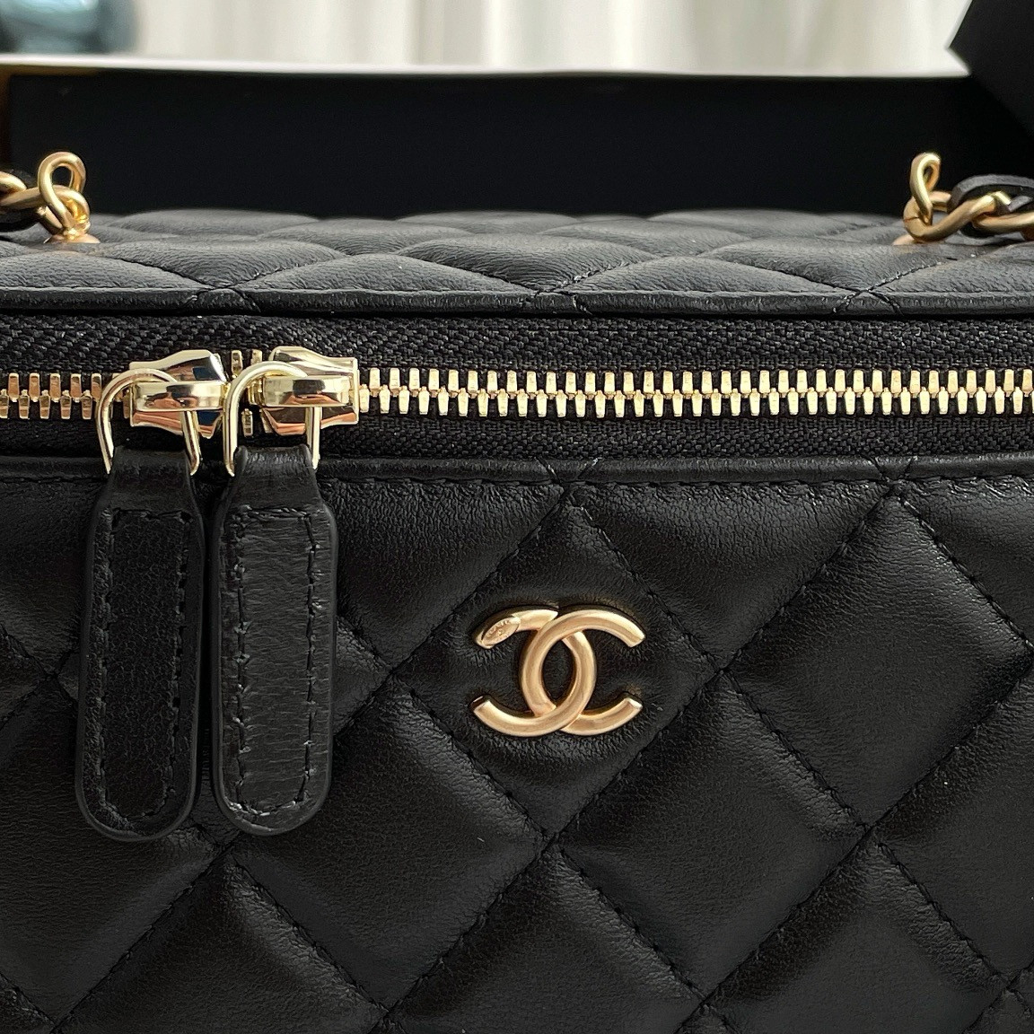 CHANEL Walnut Gold Ball Chain with Makeup Mirror Lamb Leather Square Box Shoulder Bag Women