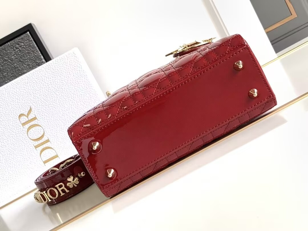 Small Lady Dior My ABCDior Bag Red Patent 8 x 6.5 x 3 inches