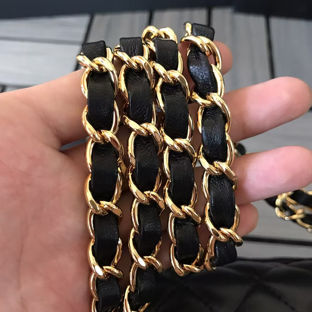 CHANEL SMALL CLASSIC HANDBAG Gold Metal Black 14.5×23×6cm